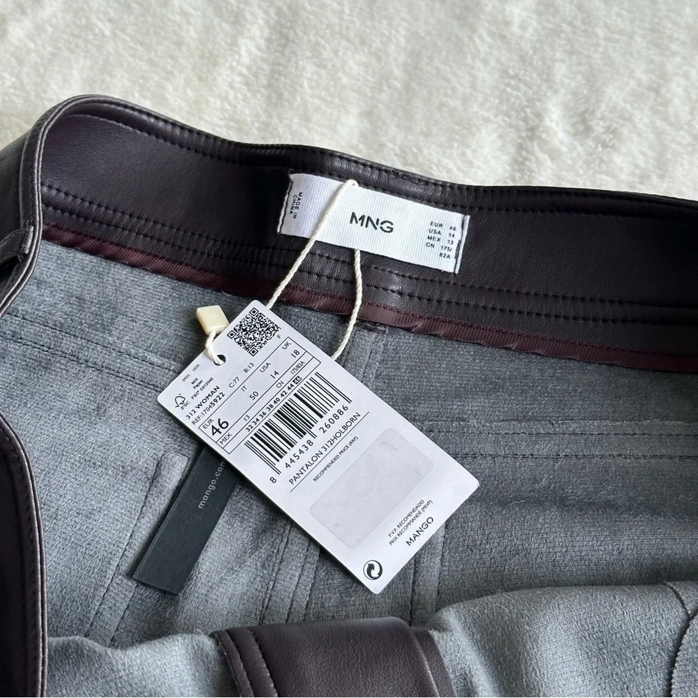 Mango NWT Faux Leather Purple Wine Wide High Waist Flare Pants EU 46 US L (14)